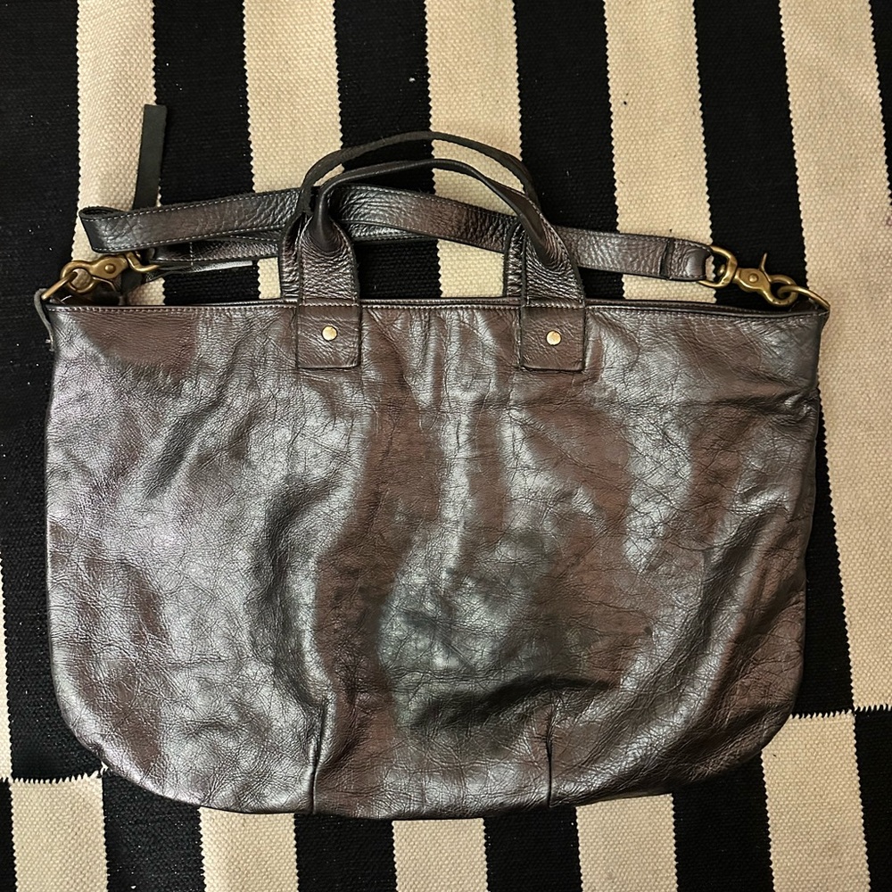 Clare V Moyene Messenger Metallic Leather Tote Bag